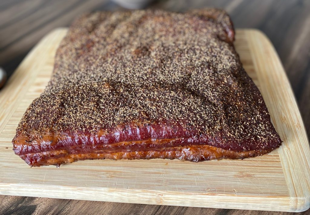 smoked bacon on cutting board
